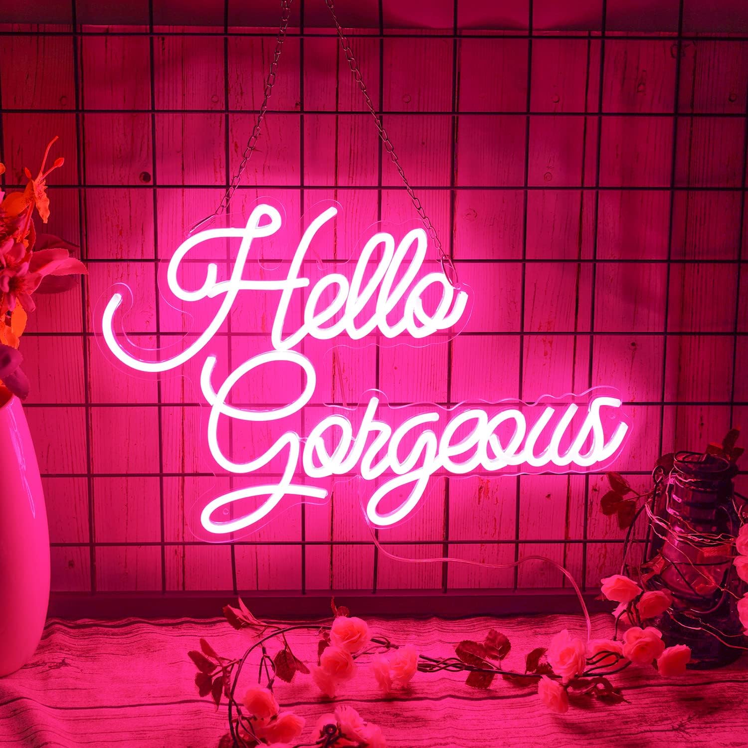 Hello Gorgeous Neon Sign Light Wall Art Gifts,Neon Sign Wall Art,Neon Sign Wall Decorations Bar Pub Club Rave Apartment Home Decor Party Christmas Decor (Pink)