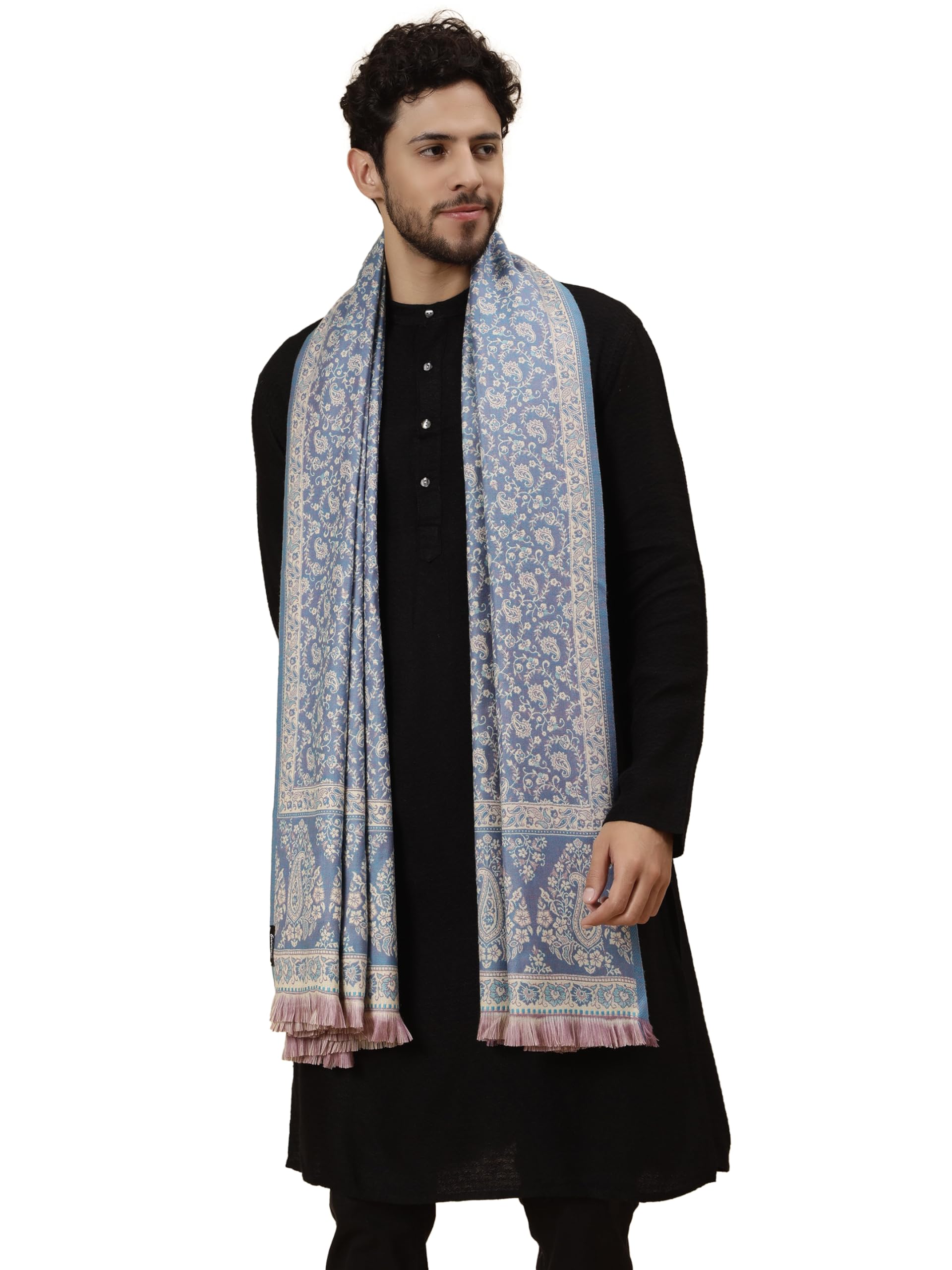 tweedle Men’s Jamawar Weave Warm and Soft Woolen Shawl/Stole with All Over Floral-picture-16