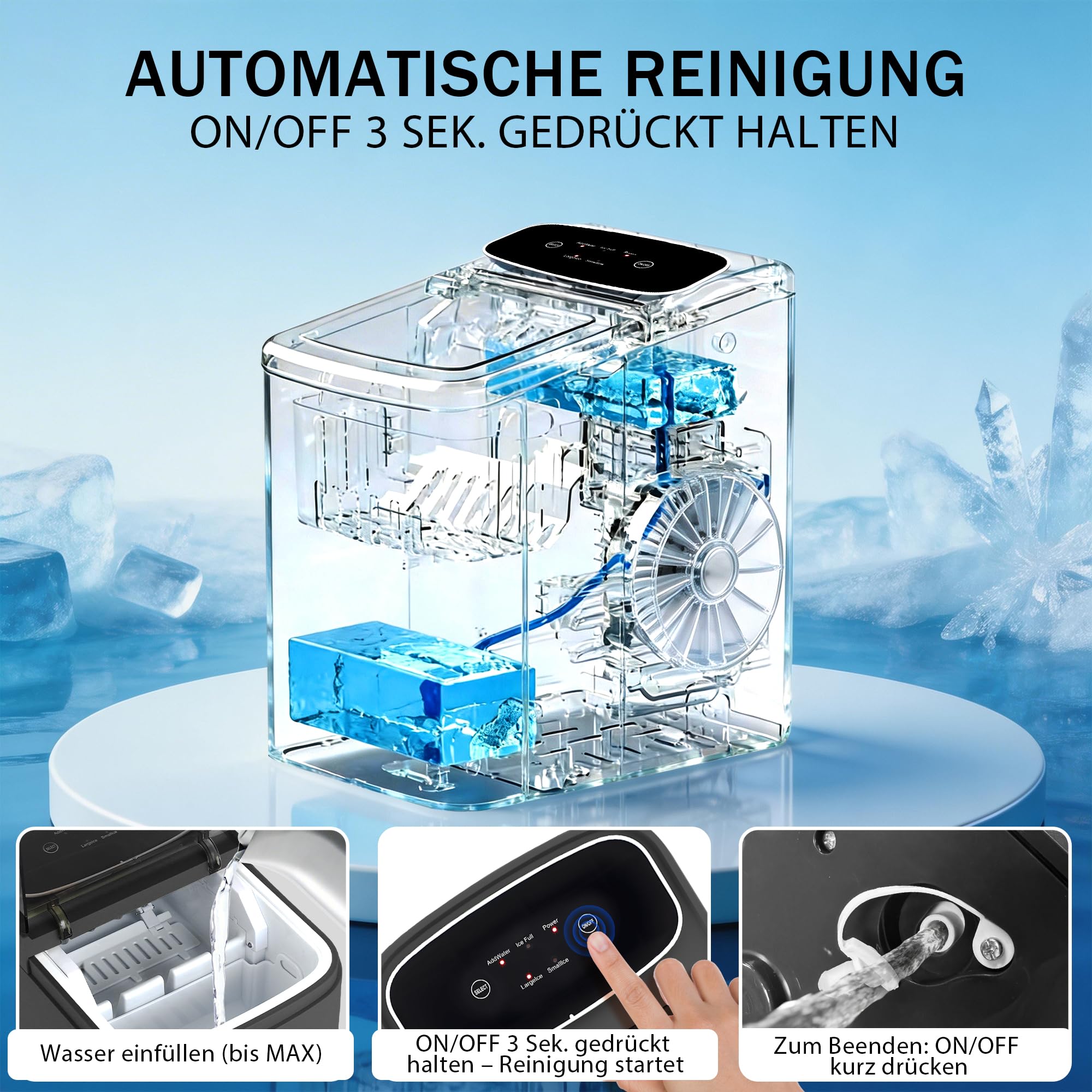 Citybee Eiswürfelmaschine Klein Kompakt & Leise - Schnell Eis 9 Würfel In 6 Min - 2 Eisgrößen Bis 14 Kg 24 H - Automatischer Stopp Selbstreinigung Tragbar Für Küche Büro Bar Party Grau