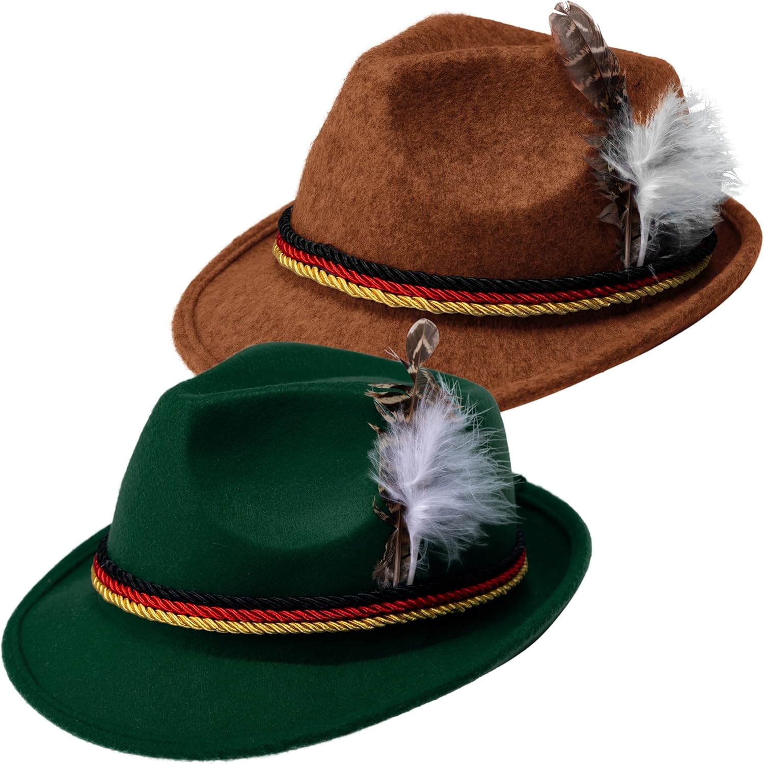 Spooktacular Creations Oktoberfest Hats, 2 PCS German Oktoberfest Costume Accessories Set, Green Brown Felt Fedora Retro Hats for Adults Bavarian Alpine Halloween Dress Up, RolePlay Party - Image 8