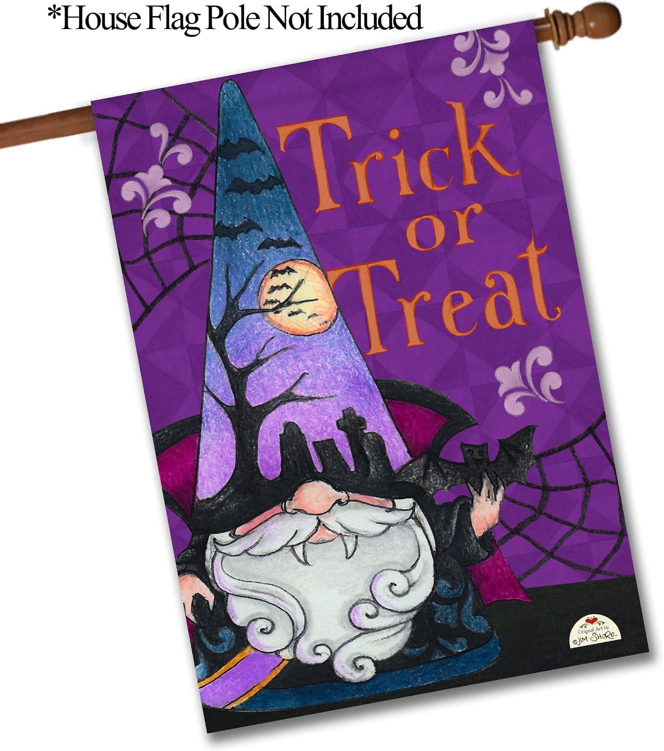 Flagology.com, Jim Shore Trick or Treat Gnome – House Flag 28" x 40", Outdoor Flag, Licensed Jim Shore, Exclusive Premium Fabric, Halloween