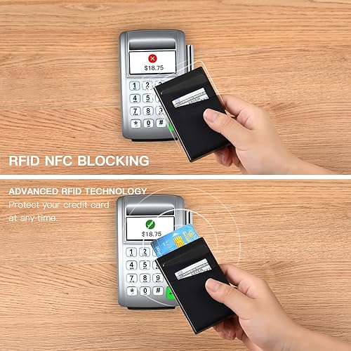 Miniatura 4 de Leaov Billetera AirTag con bloqueo RFID, tarjetero desplegable para Apple AirTag, cartera simple AirTag de cuero genuino (AirTag no incluido), Azul