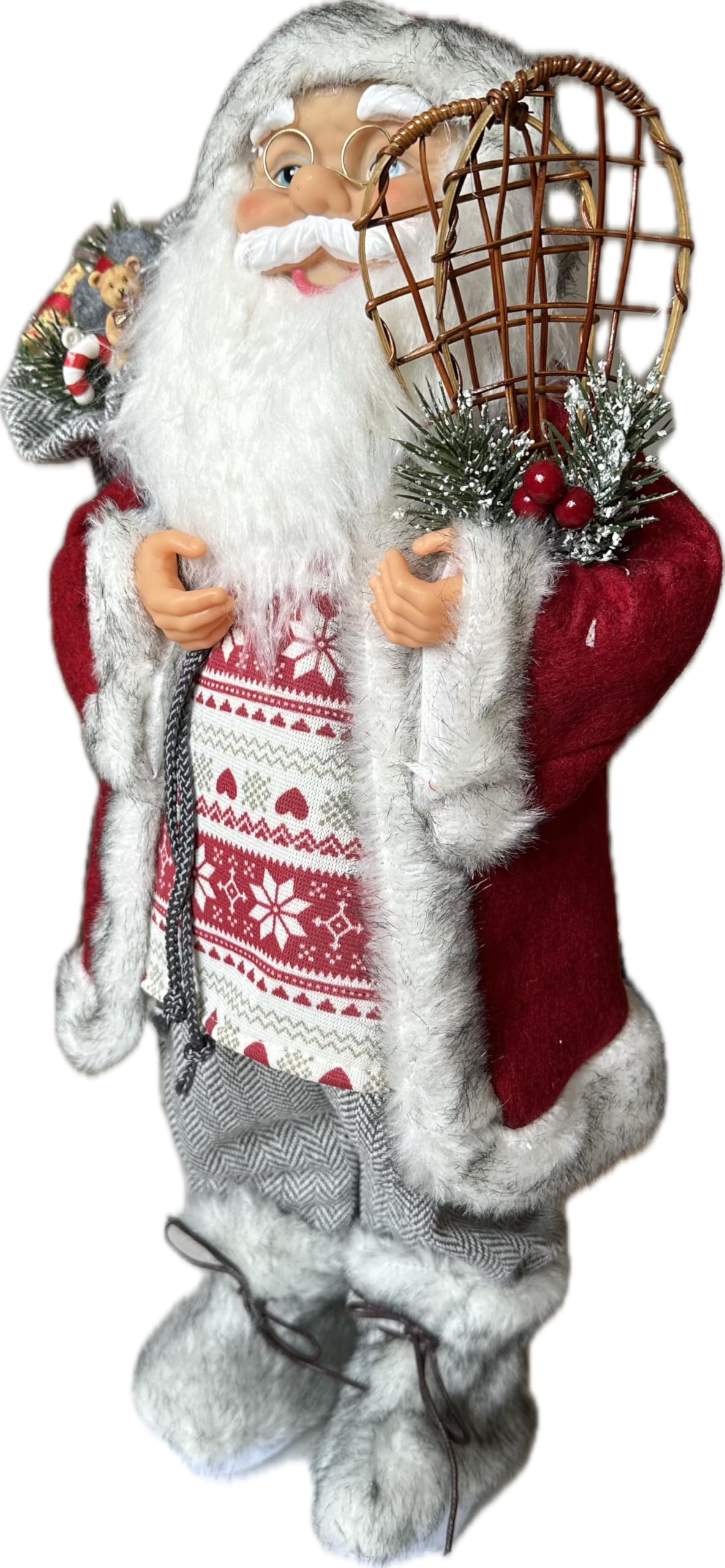 MaRab Santa Weihnachts- Deko Figur Weihnachts- Mann Nikolaus aus Textil, Kunststoff Und Holz In Rot, ca. 46 cm Deko Für Weihnachten