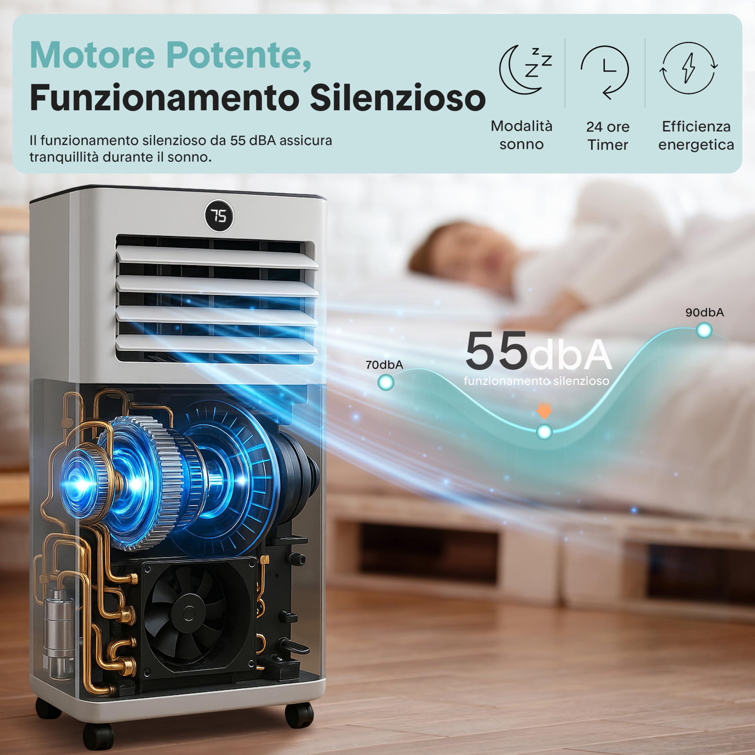 SereneLife Climatiseur Mobile 9000 BTU 2,34 kW Chauffage – Climatiseur Portable avec Évacuation, Ventilateur et Déshumidificateur, Compact avec Télécommande et Kit Fenêtre Gris