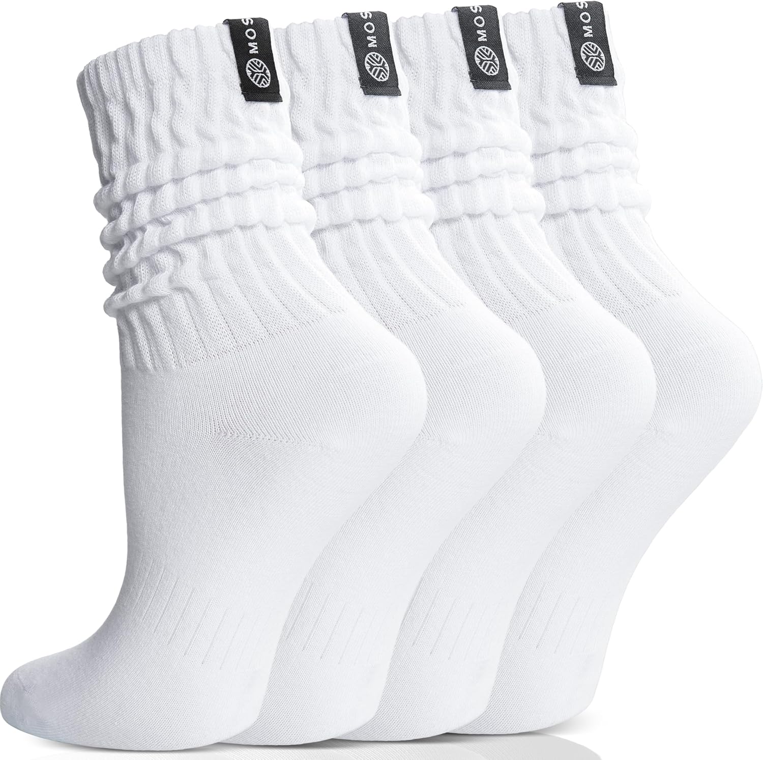 Scrunch Cotton Socks, Slouch Calf Breathable Soft Socks for Women and Men, 4 Pairs
