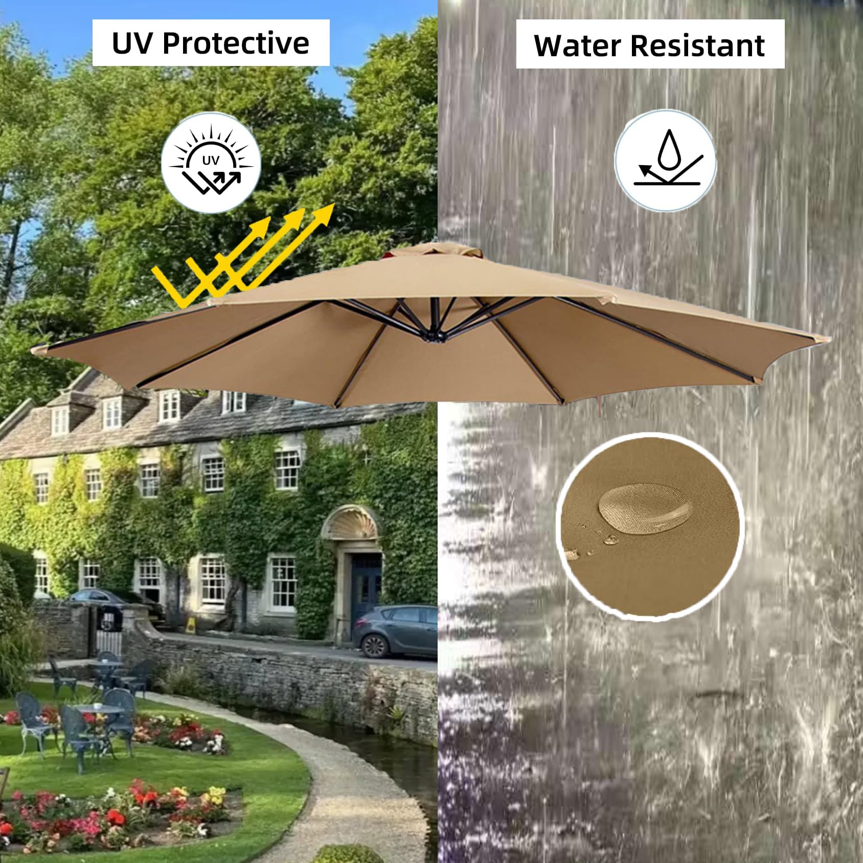 6/8 Braccia Rechange Telo per Ombrellone Da Giardino Rotondo Ombrellone In Tessuto Di Ricambio Tessuto Spesso Impermeabile Resistente ai UV Giallo 3.5m (for 8Braccia lunghezza 68-69in)