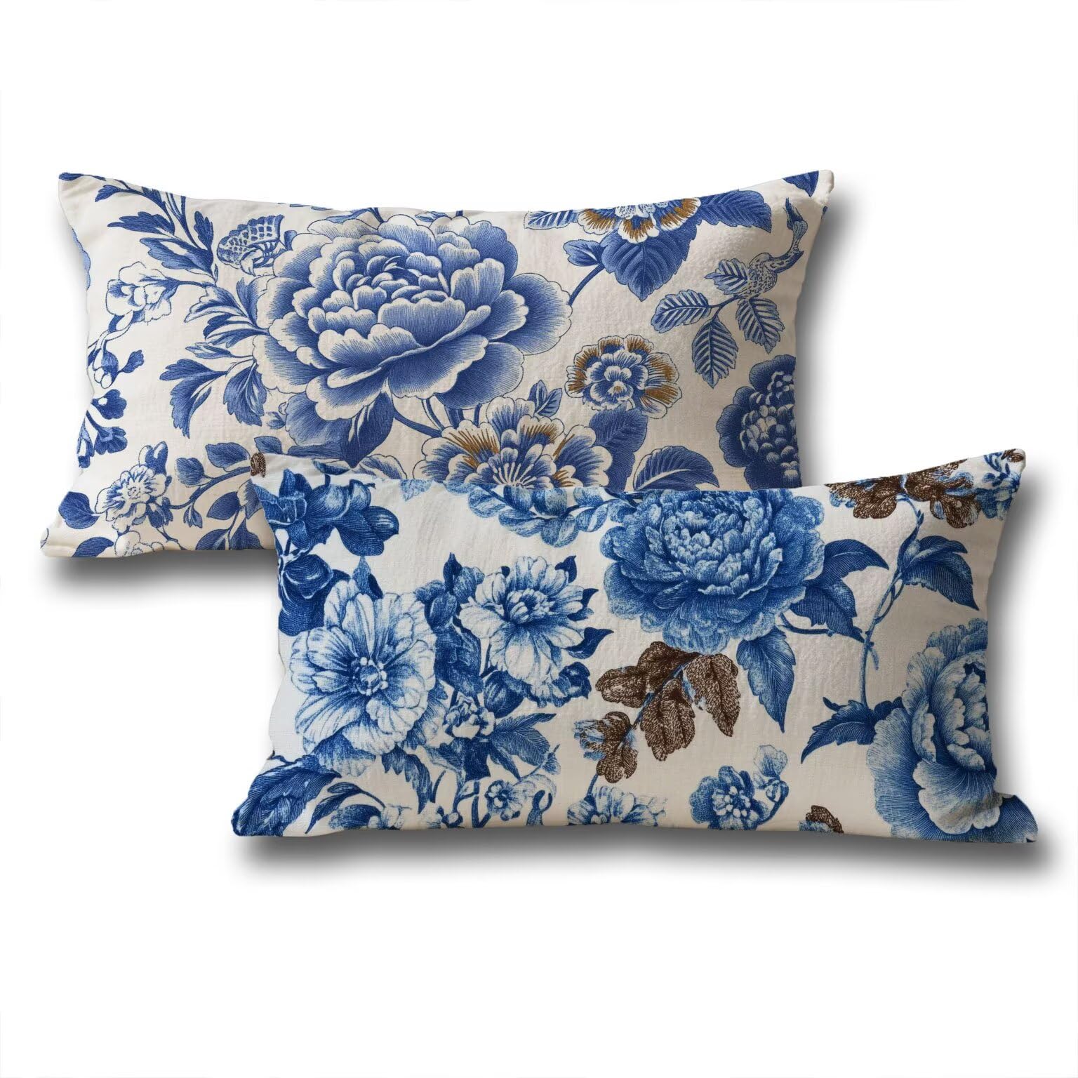 Housse de coussin fleurs pour extérieur jardin et salon décoration automne bleu 50x90