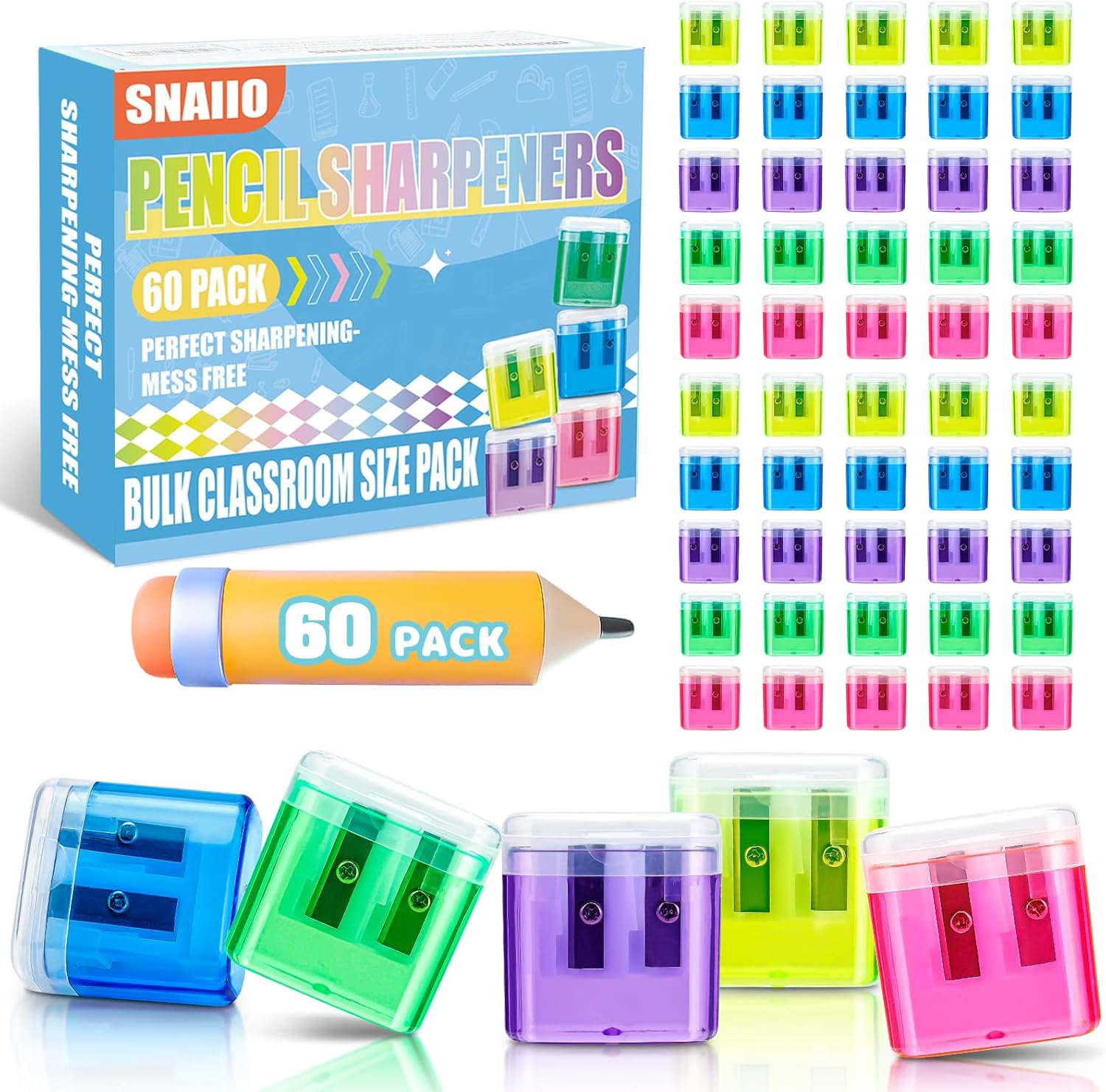 60 Pack Pencil Sharpeners Bulk – Colored Handheld Pencil Crayon Double Hole Sharpener, School Classroom Supplies 60 Pack Pencil Sharpeners Bulk – Colored Handheld Pencil Crayon Double Hole Sharpener, School Classroom Supplies