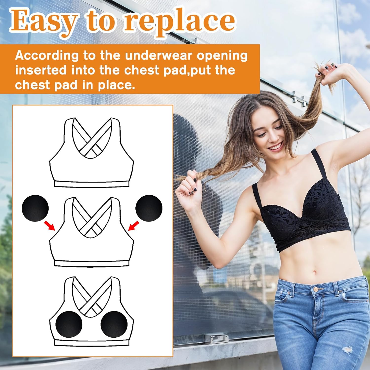 2 Pairs Round Bra Inserts Pads Bra Pads Inserts Removable and Washable Bra Liners Sports Yoga Bra Pad for Women Bikinis Top Swimsuit Sport Bra(Black) - Image 6