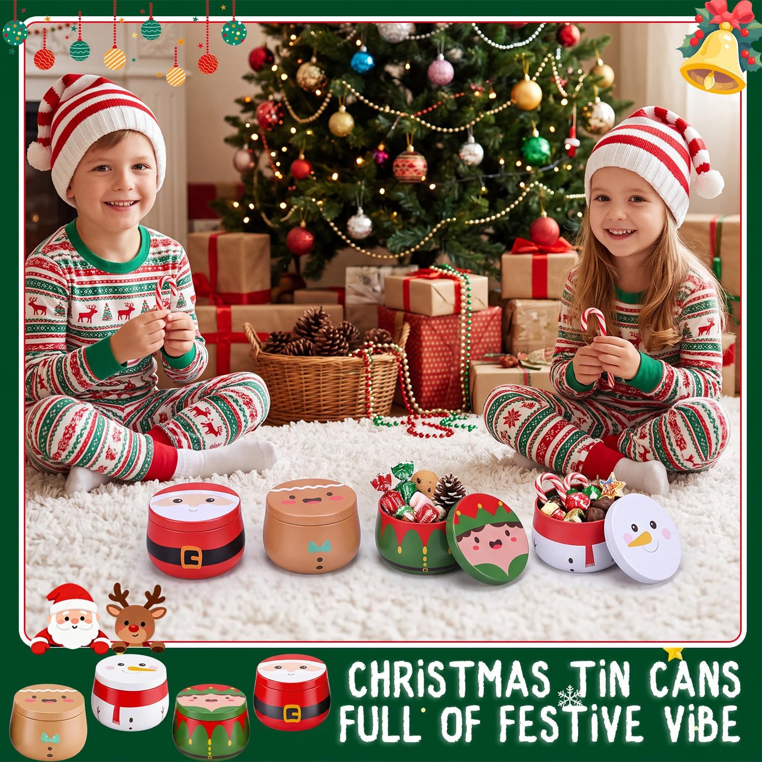 Yungyan 24 Pcs Santa Elf Metal Cookie Candle Tins with Lids 8 oz