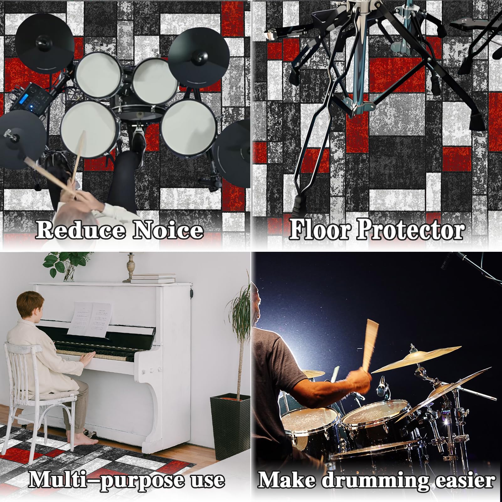 Mata perkusyjna, antypoślizgowa, dźwiękoszczelna, mata do użytku wewnątrz i na zewnątrz, elektroniczny zestaw perkusyjny jazzowy, do bębna basowego, werbla, izolacja akustyczna, dywan 140 x 100 cm