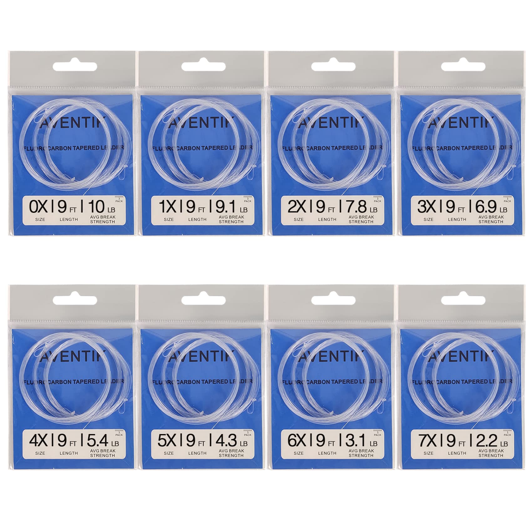3 PC Aventik 9 FT Pre-Tied Loop Fly Fishing Tapered Leader Fluorocarbon Fly Leader Freshwater Saltwater