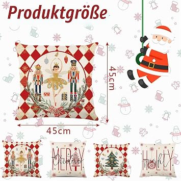 Pack of 4 Christmas Cushion Covers Decorative Cushion Covers Christmas Linen Decorative Cushion Christmas Cushion Cover Christmas Motif for Decoration Christmas Sofa Bedroom Couch