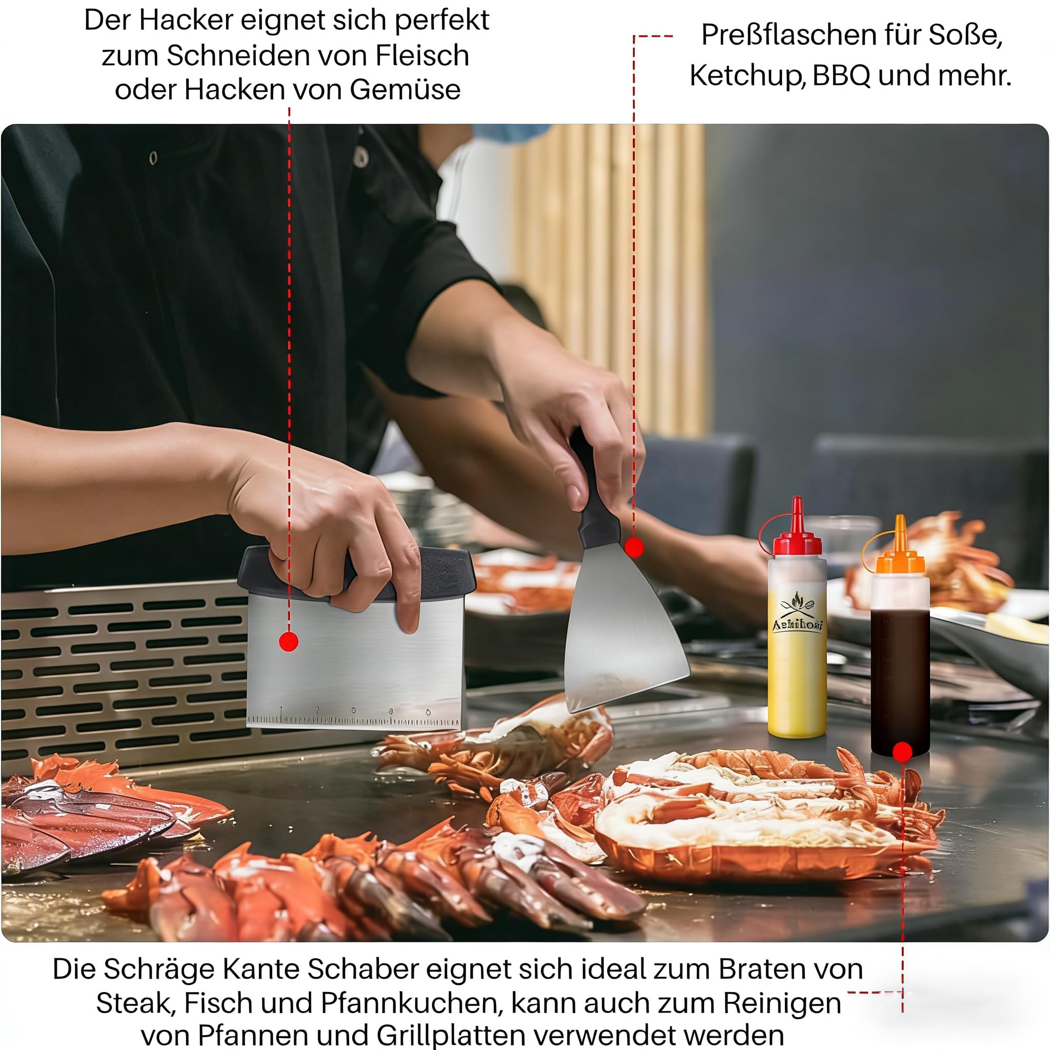 Kit d'accessoires de Barbecue en Acier Inoxydable, Spatule Plancha Set, 21 Pièces