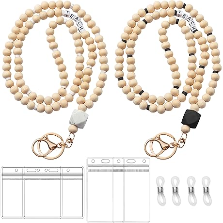 2PCS Fashion Wooden Beaded Lanyards for ID Badges