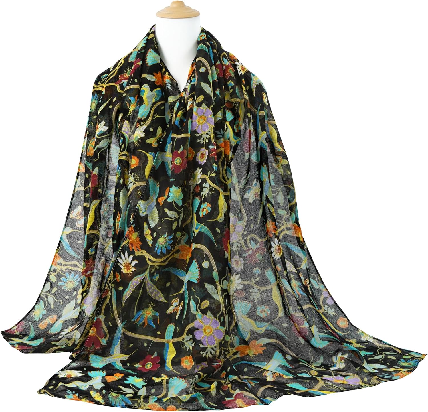 GERINLY Scarfs for Women Lightweight Floral Birds Print Cotton Scarves and Wraps for Spring Shawl Boho Scarf - Image 2