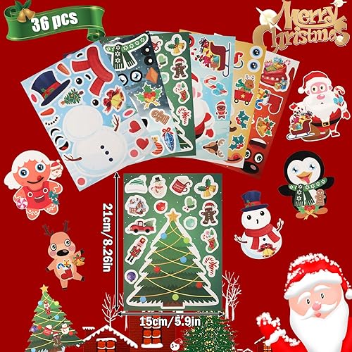 Miniatura 2 de 36 hojas de calcomanías de Navidad para niños, autoadhesivas, de Papá Noel, impermeables, para álbumes de recortes, para manualidades, fiestas,