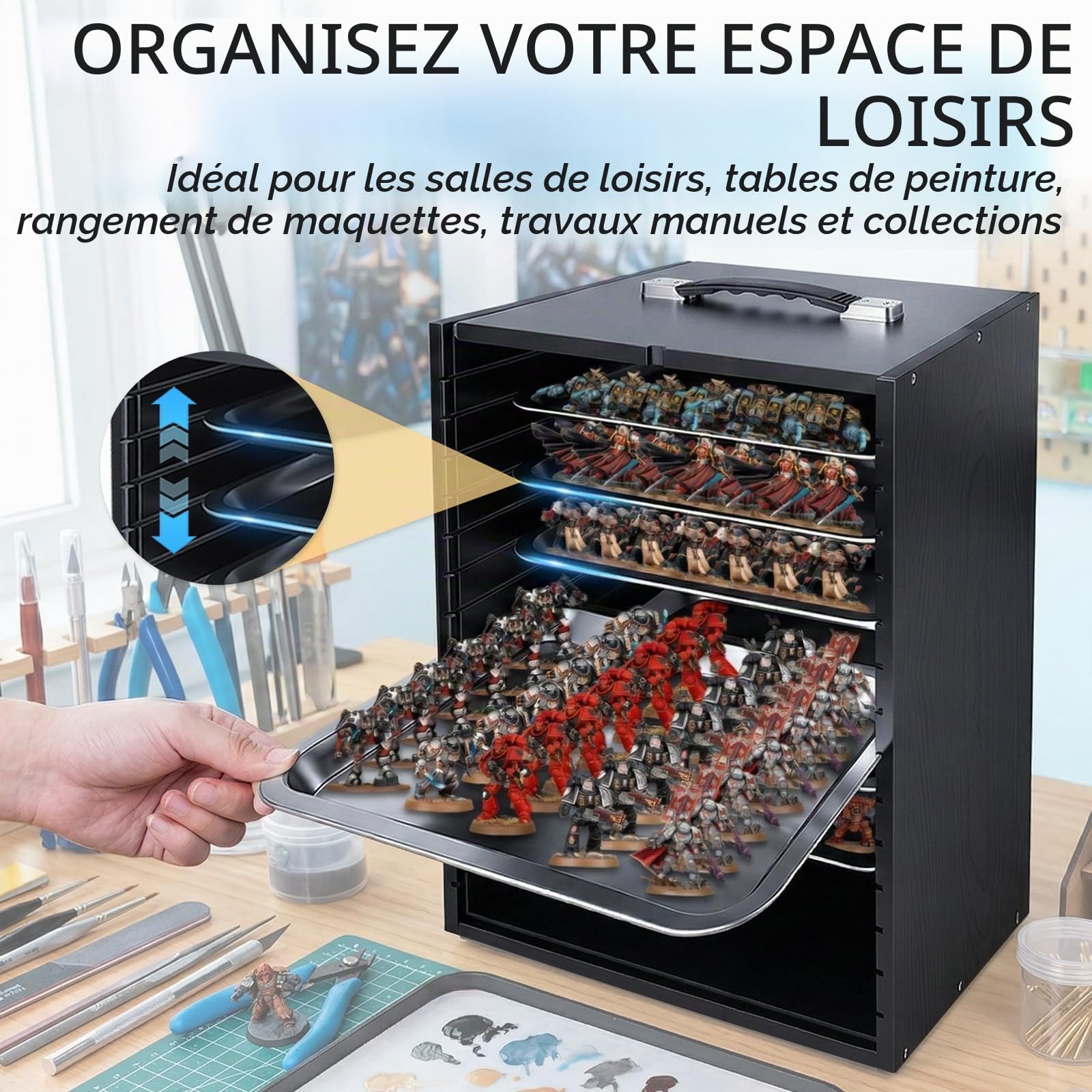 Mallette de transport miniature pour objets de collection, miniatures en bois - Mallette de rangement et de vitrine pour figurines et figurines d'action - Mallette de transport et d'affichage portable