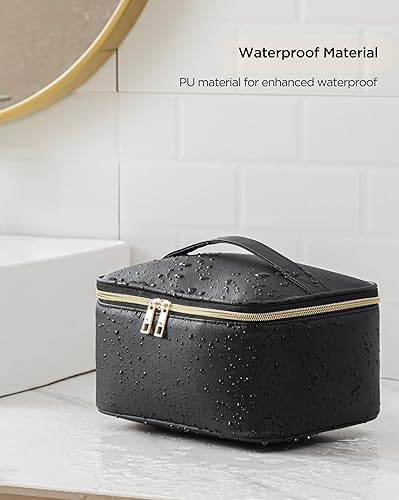 Miniatura 5 de HBlife Bolsa de maquillaje de viaje, portátil, bonita bolsa de cosméticos de cuero, bolsa de maquillaje grande, organizador de maquillaje, bolsa de