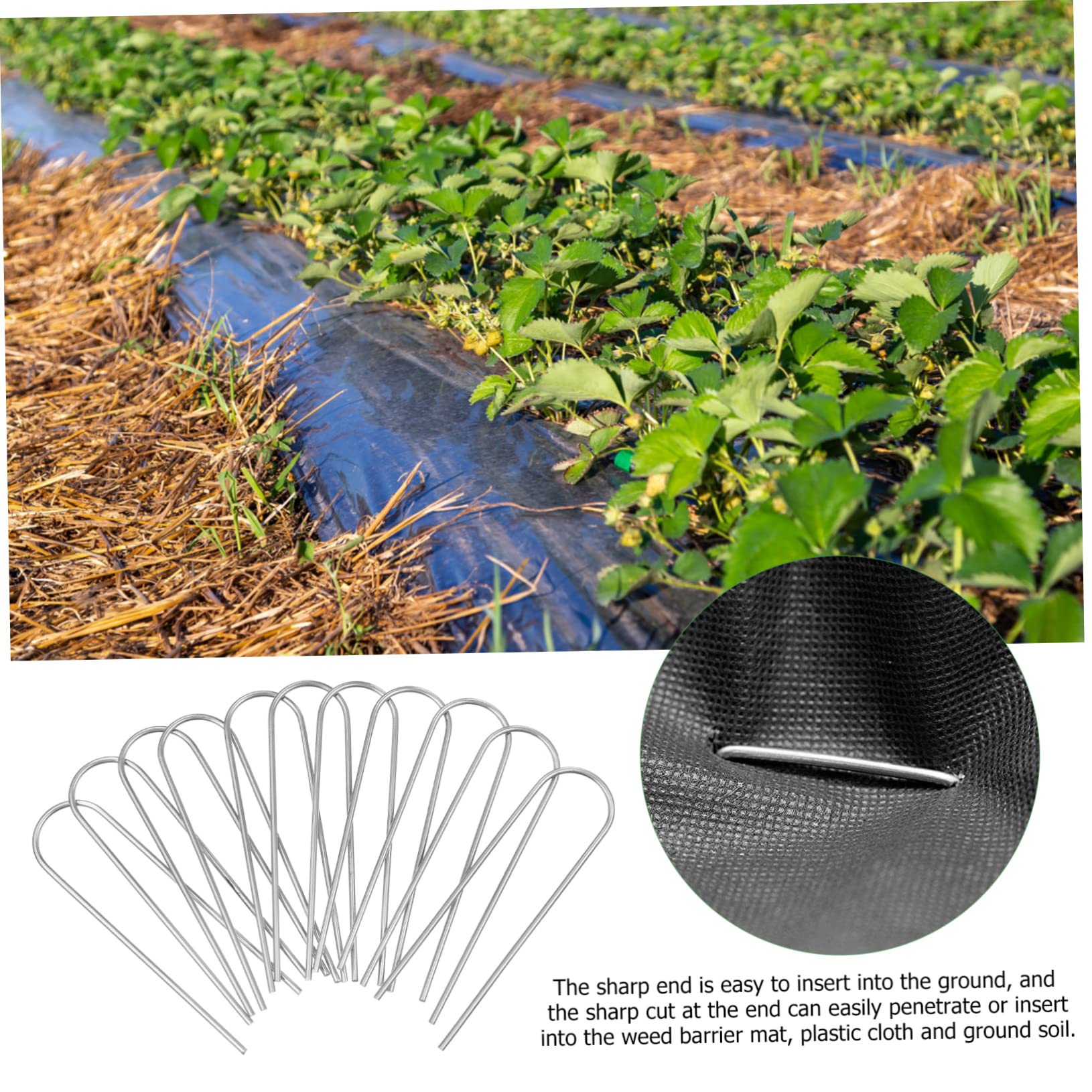 SOIMISS 100 Agrafes de Jardin en Fer, Piquets de Sol de U, Fixation pour Toile de Paillage et Tuyaux D'irrigation, Argenté