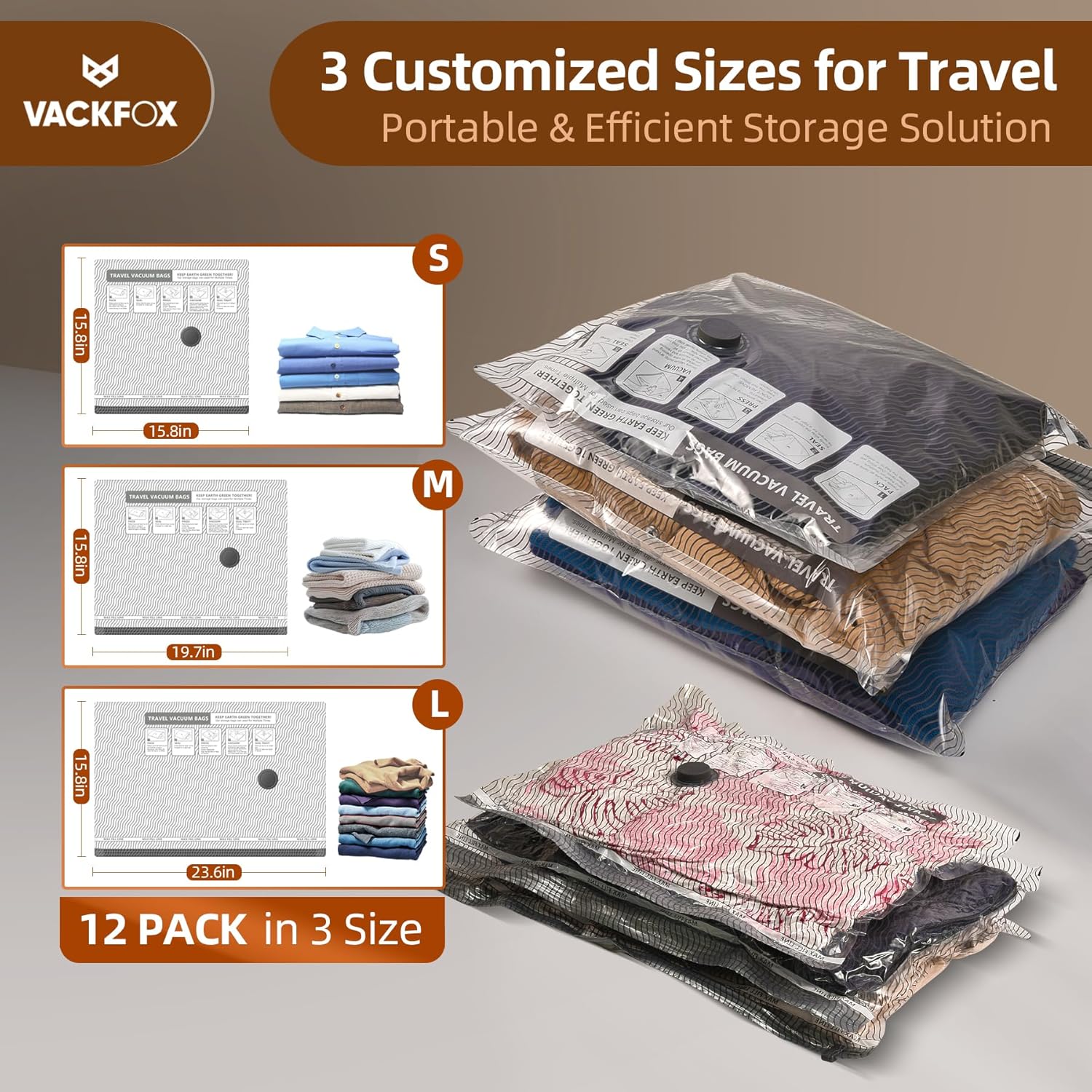 Travel Vacuum Bags for Clothing,Carry-On Size Compression Packing Bags for Luggage and Suitcase, Space Saver for Clothes and Clothing Travel