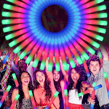 OLUPP 70 PCS LED Foam Glow Sticks Bulk, Glow in the Dark Party Supplies with 3 Modes Colorful Flashing, Foam Light Up Sticks for Wedding,Birthday,Neon Party,Carnival,Concert,New Year