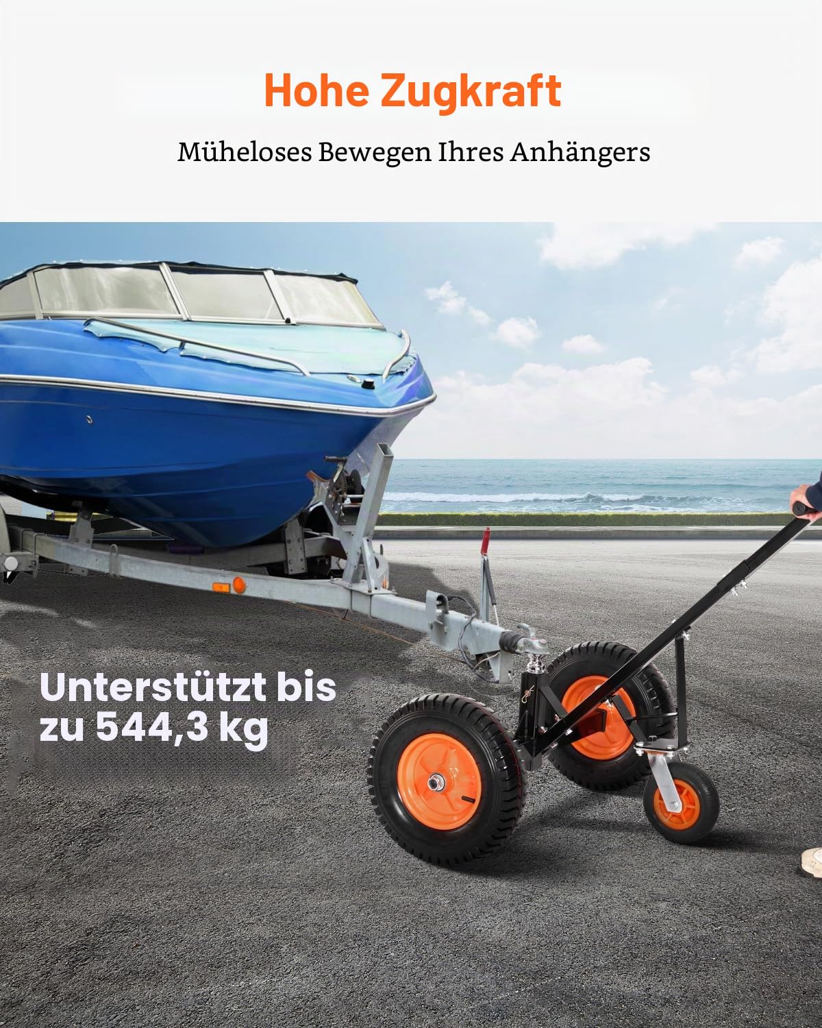 VEVOR Rangierhilfe Anhänger, Anhängerwagen, 544 kg Stützlastkapazität, 460 & 560mm einstellbare Höhe, 50,8 mm Kugel, 386 mm Luftreifen, Karbonstahl, zum Bewegen von Wohnmobilanhängern