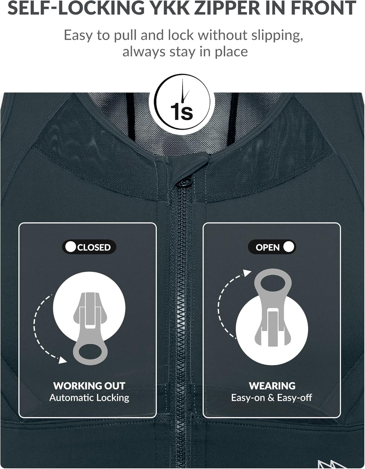 Yvette High Impact Sports Bras for Women Large Bust Zip Front Closure Sports Bra High Support for Running Workout - Image 4