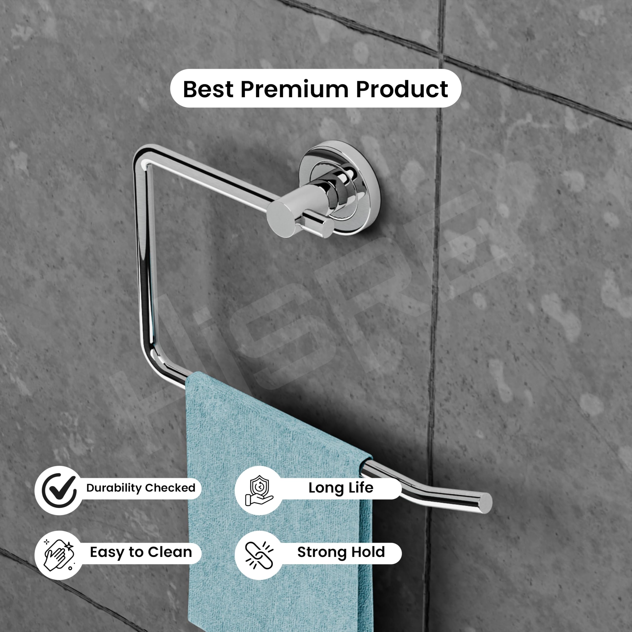 HISRE Heavy Duty Stainless Steel Towel Ring Wall Mount Chrome Bathroom Towel Holder Rust Proof Oval Napkin Stand for Home Hotel Office Washroom (H106), photo 4 of 5