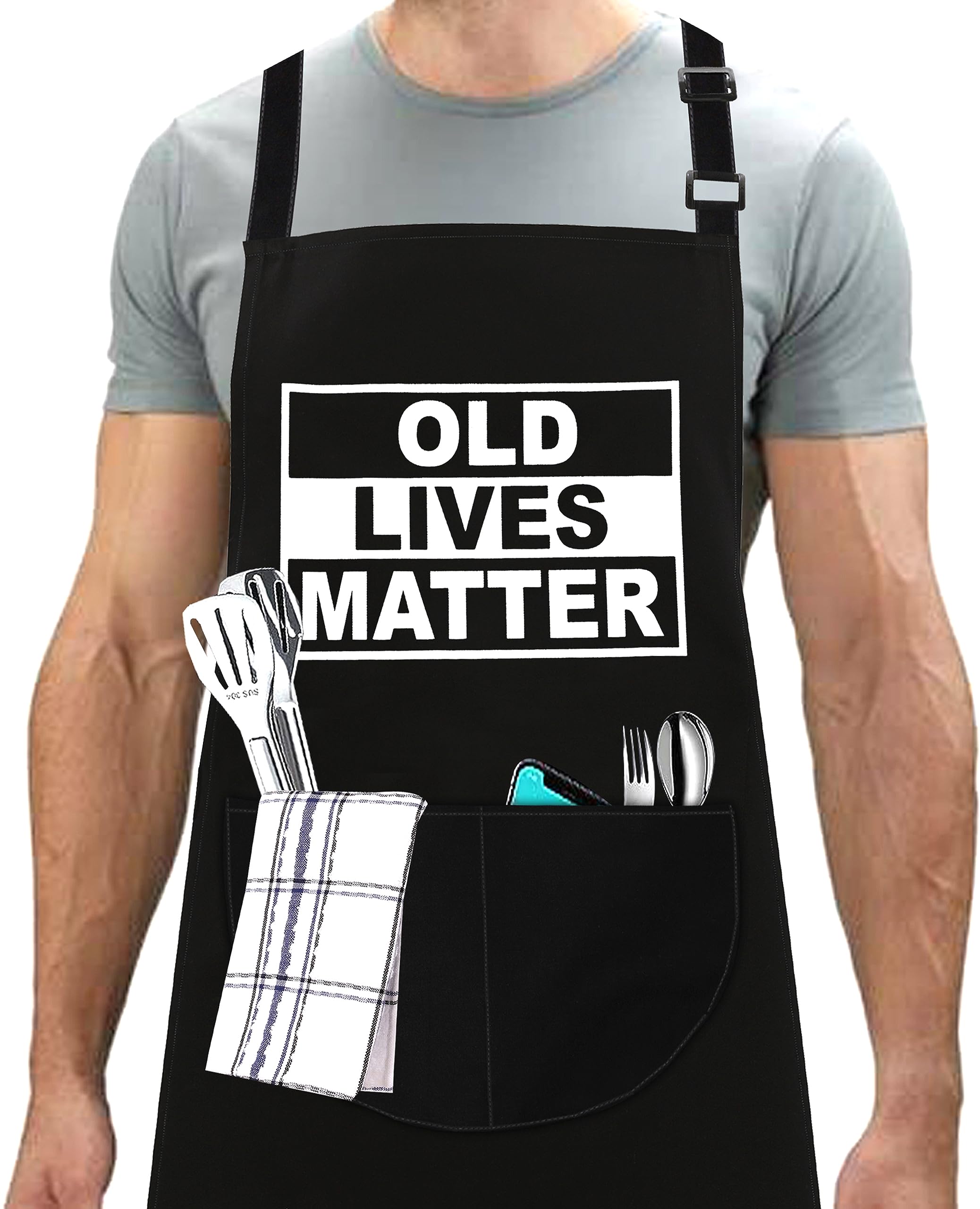 LINEN CLOSET® Adjustable Bbq Aprons for Men Women Funny Rude Chef Cooking Kitchen Aprons Christmas Grilling Gifts for Dad Son Father Husband with 2 Pockets