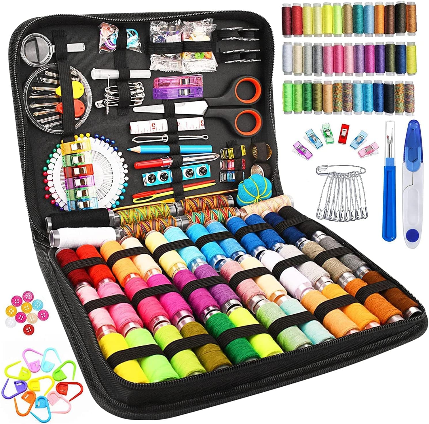 Kit da cucito, Set con 264 Pezzi, Incluso Borsa da Viaggio, Adatto a Casa, Viaggio e Emergenza, Uso Portatile