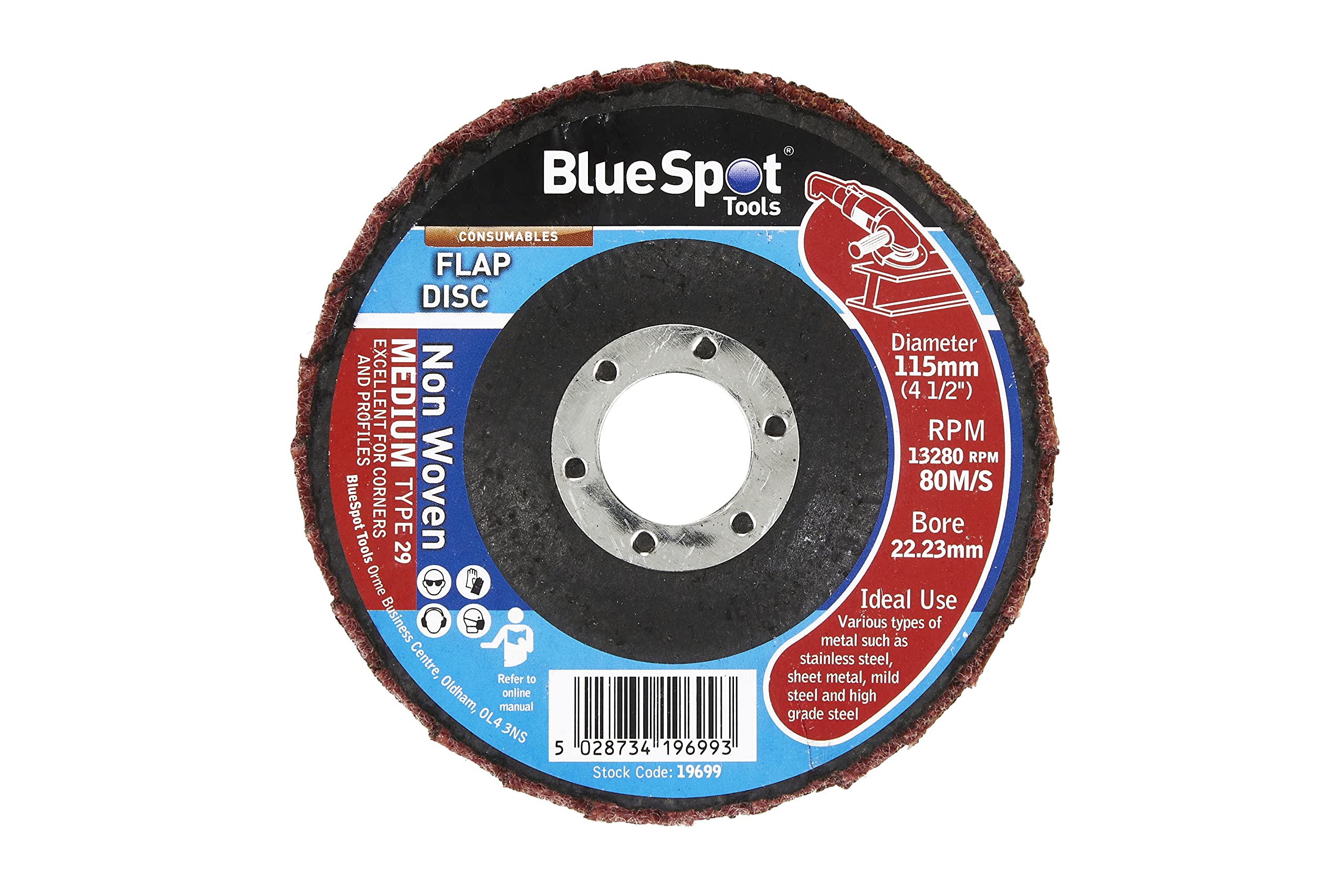 Blue Spot Tools 115mm (4.5") Medium Non Woven Flap Disc