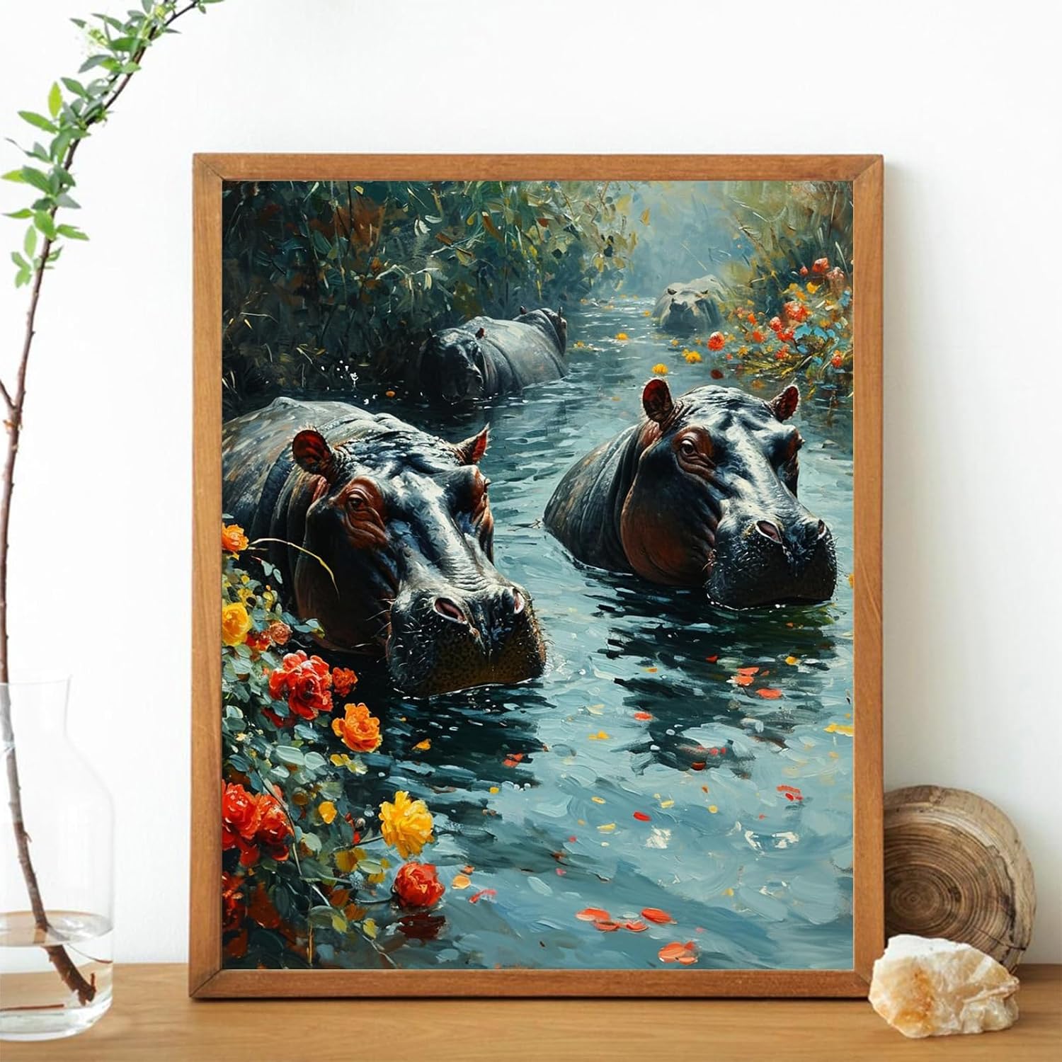 OKSGYTA Paint by Numbers, Hippos Wallowing in River, Adult Crafts Adult Paint by Number Kits, Arts Crafts for Home Decor (No Frame, 16x20 inch), Vibrant
