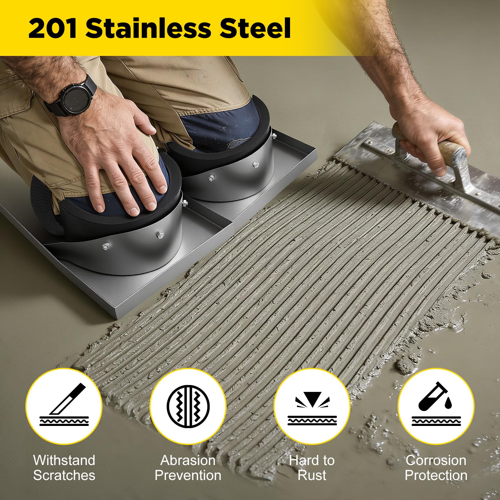 Set di 2 ginocchiere in acciaio inox con cinghie da tavola, per cemento e cemento, per officina e giardino, 69 x 20 x 11 cm
