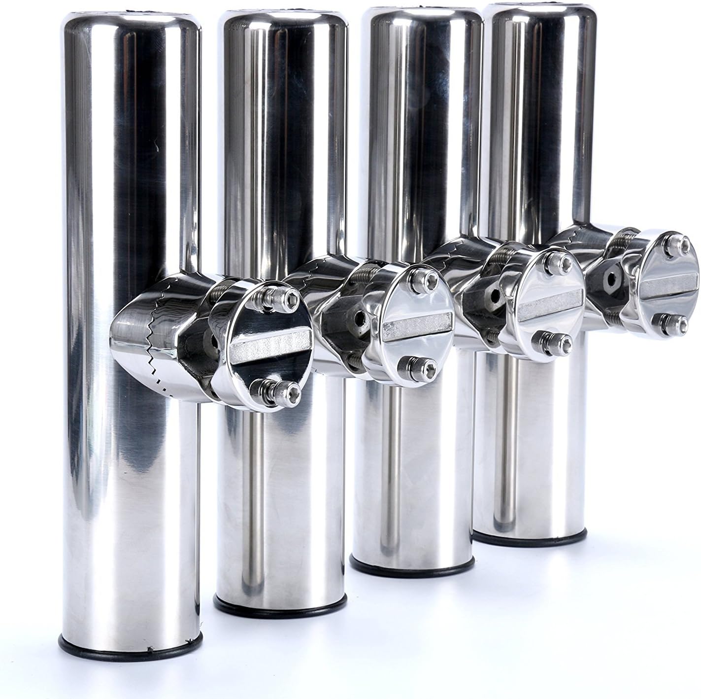 Amarine Made Boat Fishing Rod Holders 4 Pack, Stainless Steel Clamp On Rail Mount Rod Holder for Rails 7/8"-1", Marine Grade Adjustable Fishing Pole Holder