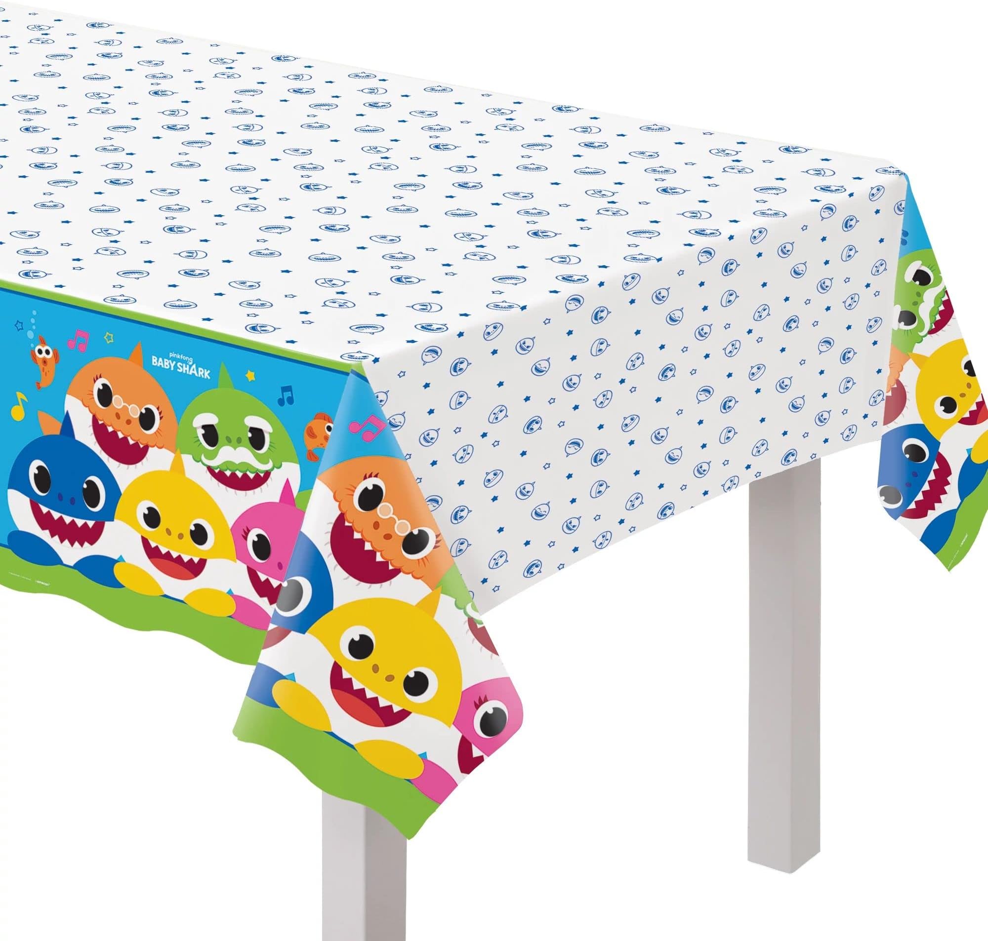 Adorable Baby Shark Plastic Table Cover - 54" x 96" (1 Pc.) - Durable & Waterproof Material - Ideal for Kids' Parties & Events
