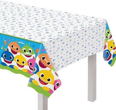 Adorable Baby Shark Plastic Table Cover - 54" x 96" 1 Pc. - Durable & Waterproof Material - Ideal for Kids Parties & Events