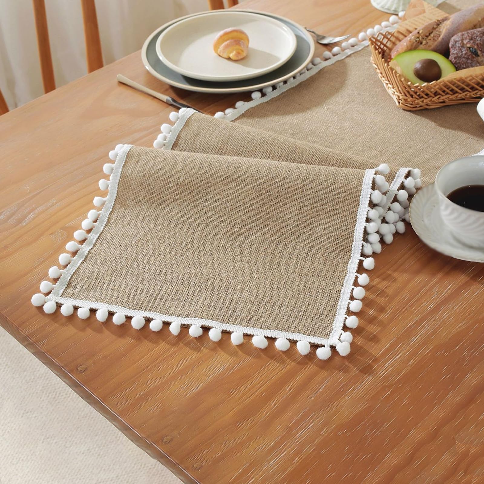 Camino de mesa de arpillera con encaje natural trenzado de yute rústico, antideslizante, lavable a máquina para fiestas de primavera y verano, estilo E (30 x 220 cm)
