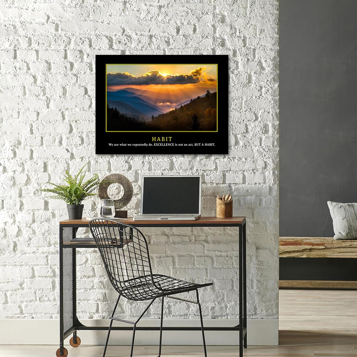 KREATIVE ARTS Motivational Quotes Canvas Wall Art - Excellence is Not an Act, But a Habit Inspirational Entrepreneur Poster - 24"x32" Framed Artwork for Office Smoky Mountain Sunrise Picture - Image 3