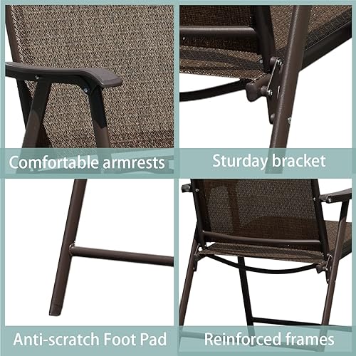 Miniatura 5 de BPS Sillas plegables para patio, paquete de 4 sillas de comedor portátiles de textileno para exteriores, para campamento, playa, jardín, piscina,