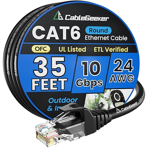 Miniatura 62 de Cable Ethernet Cat 6 de 30 pies, para interiores y exteriores, cable de red plano de Internet de alta velocidad de 10 Gbps, cable de conexión Blanco