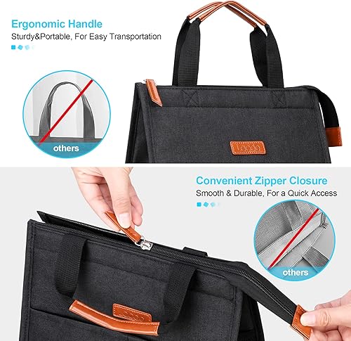 Vista 11 de Lacdo Bolsa de almuerzo para mujeres y hombres, bolsas de almuerzo aisladas, impermeable, reutilizable, suave, hielera con bolsillos para el Gris