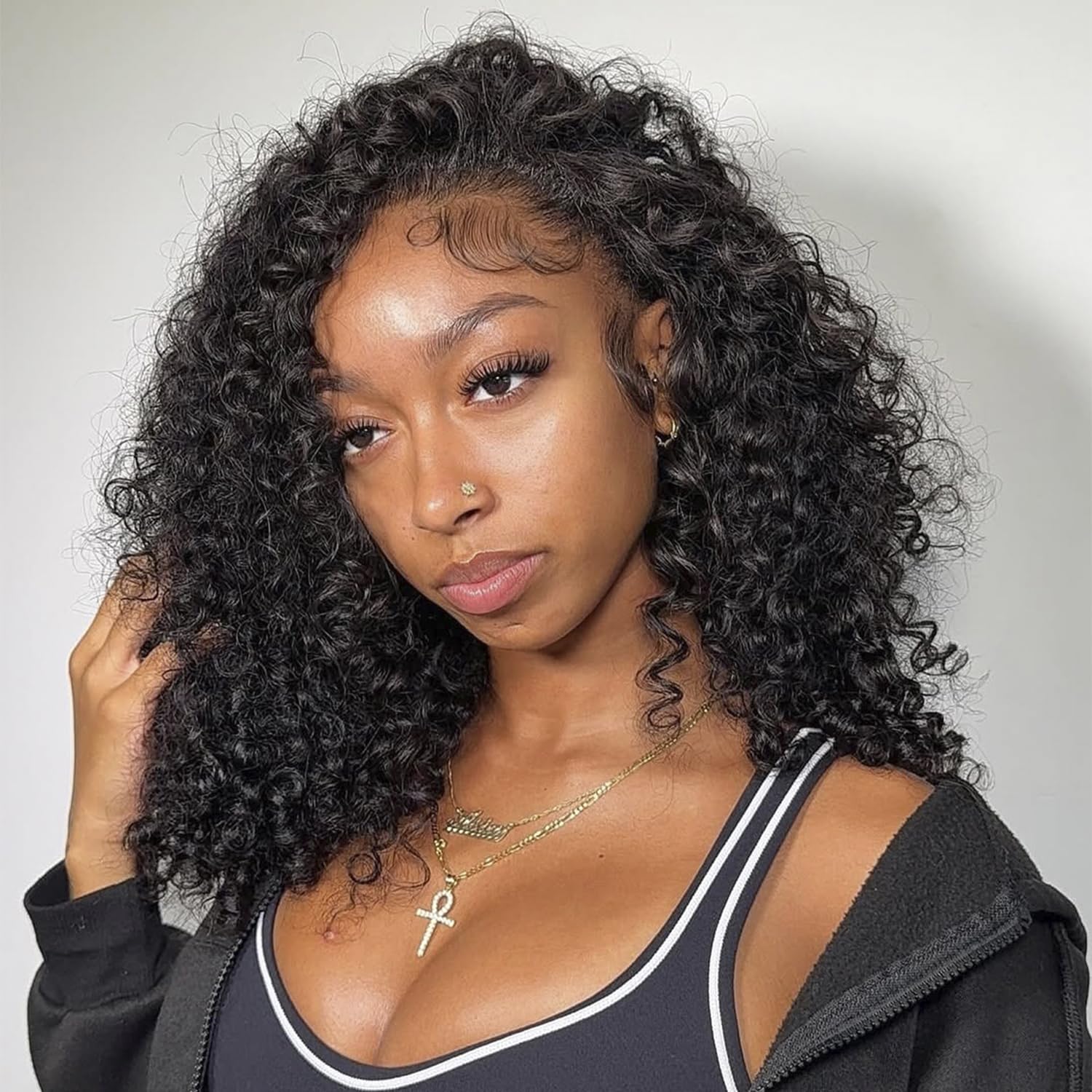 Kinky Curly Half Wig Human Hair 250% Density Curly Half Wig 3 In 1 Wear Go Glueless Wigs for Women Drawstring Seamless Kinky Curly Flip Over Headband Wig Human Hair (Black, 14inc, kinky Curly)