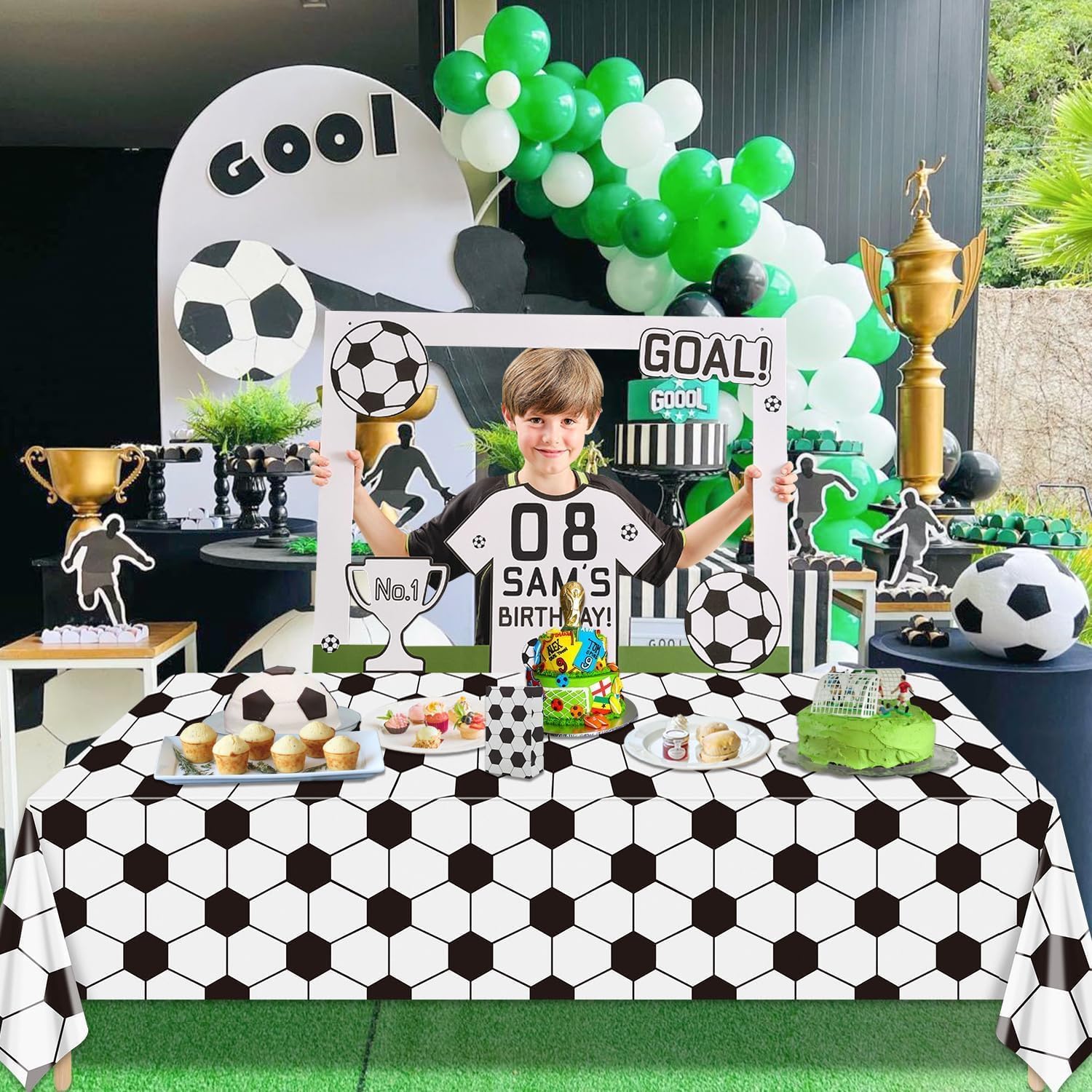 4Pcs Soccer Tablecloths, Soccer Pattern Party Table Cover, Rectangular Grass Tablecloths for Kids Soccer Theme Fan Sports Event Game Day Soccer Birthday Party Supplies, 51 x 86.6 Inch image 5