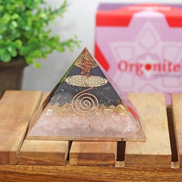 Orgonite Crystal Orgone Pyramid for Triple Health Protection with Black Tourmaline, Citrine and Rose Quartz Positive Energy Generator for Healing, Wealth and Prosperity