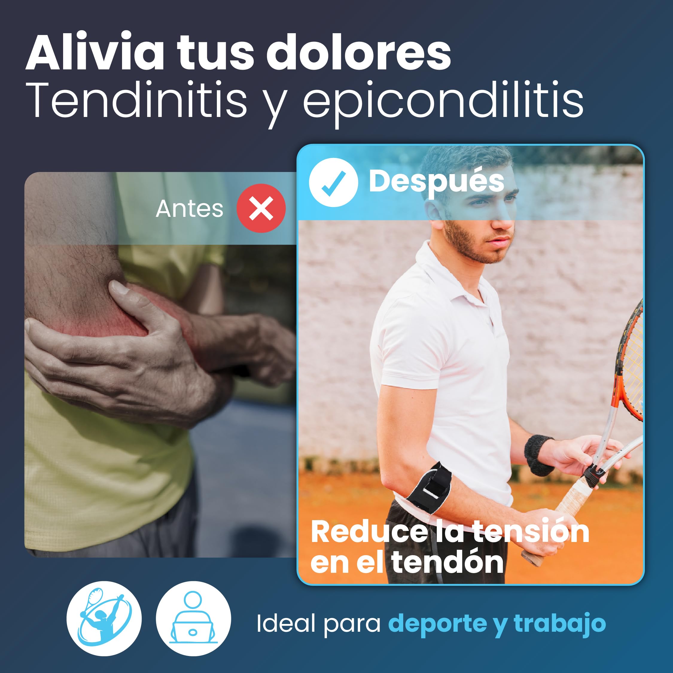 Cincha Epicondilitis Mujer y Hombre - Brazalete Codo de Tenista y Golfista - Codera para Pádel, Gimnasio y Tendinitis - Banda de Compresión Ajustable para Alivio del Dolor y Lesiones (Talla L) - 2