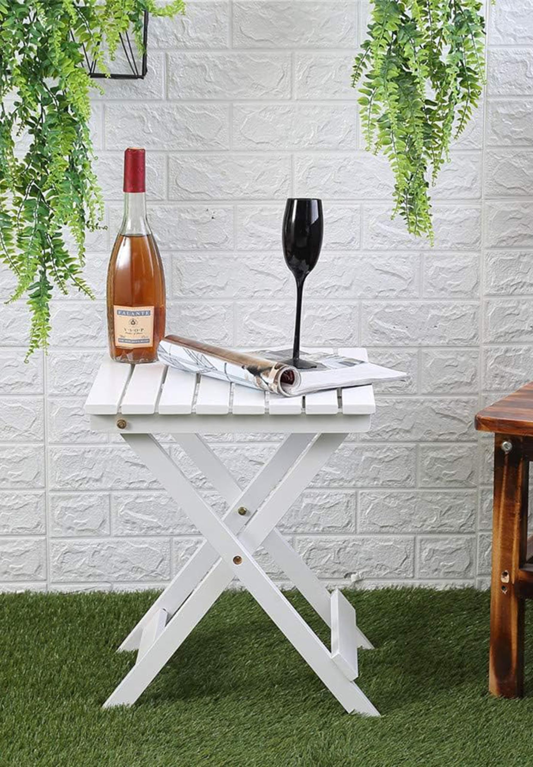Coffee Table Study Table Folding Table Adjustable Table End Table,and Plant Table Outdoor Indoor Table,balcany Office, Made of Wood, 15-inch Square.(White)-image-45