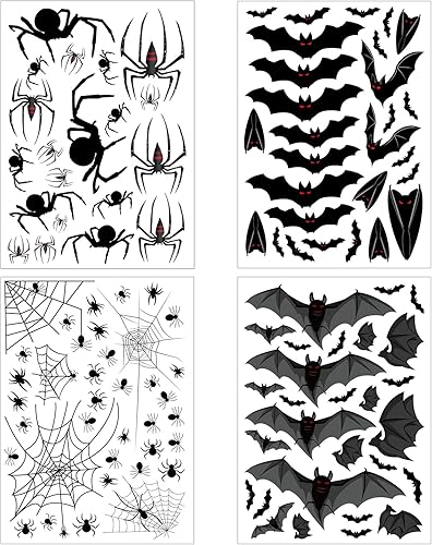 120 calcomanías de Halloween para ventana, de murciélago, no adhesivas, de vinilo, araña, ventanas, ligeras, para decoración del hogar y la oficina