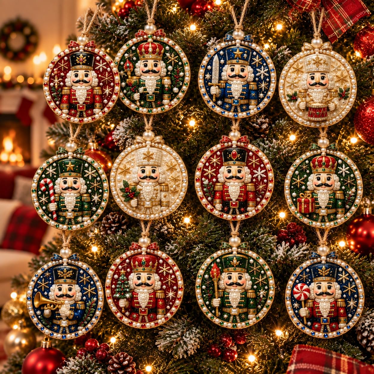 12PCS Christmas Wooden Ornaments DIY Pearl Diamond Painting Kit (#G)