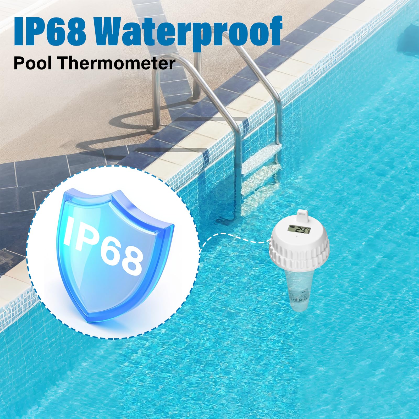 Aideepen Termometro radio per piscina, termometro digitale con sensore di galleggiamento, commutazione °F/℃ per uso in piscine, vasche da bagno, stagni e spa